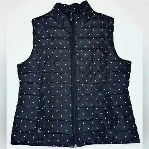 Colebrook Women's Black Polka Dot Full Zipper Vest US Size Medium